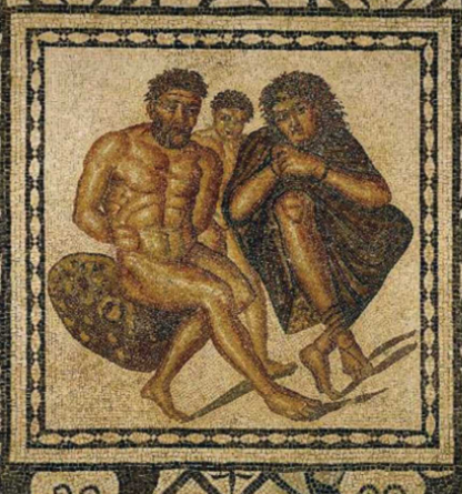 Mosaïque représentant des berbères prisonniers enchainés : « mosaïque des captifs », Ier siècle apr. J.-C. Musée de Tipaza (Tipasa), Algérie. © DeAgostini/Leemage.